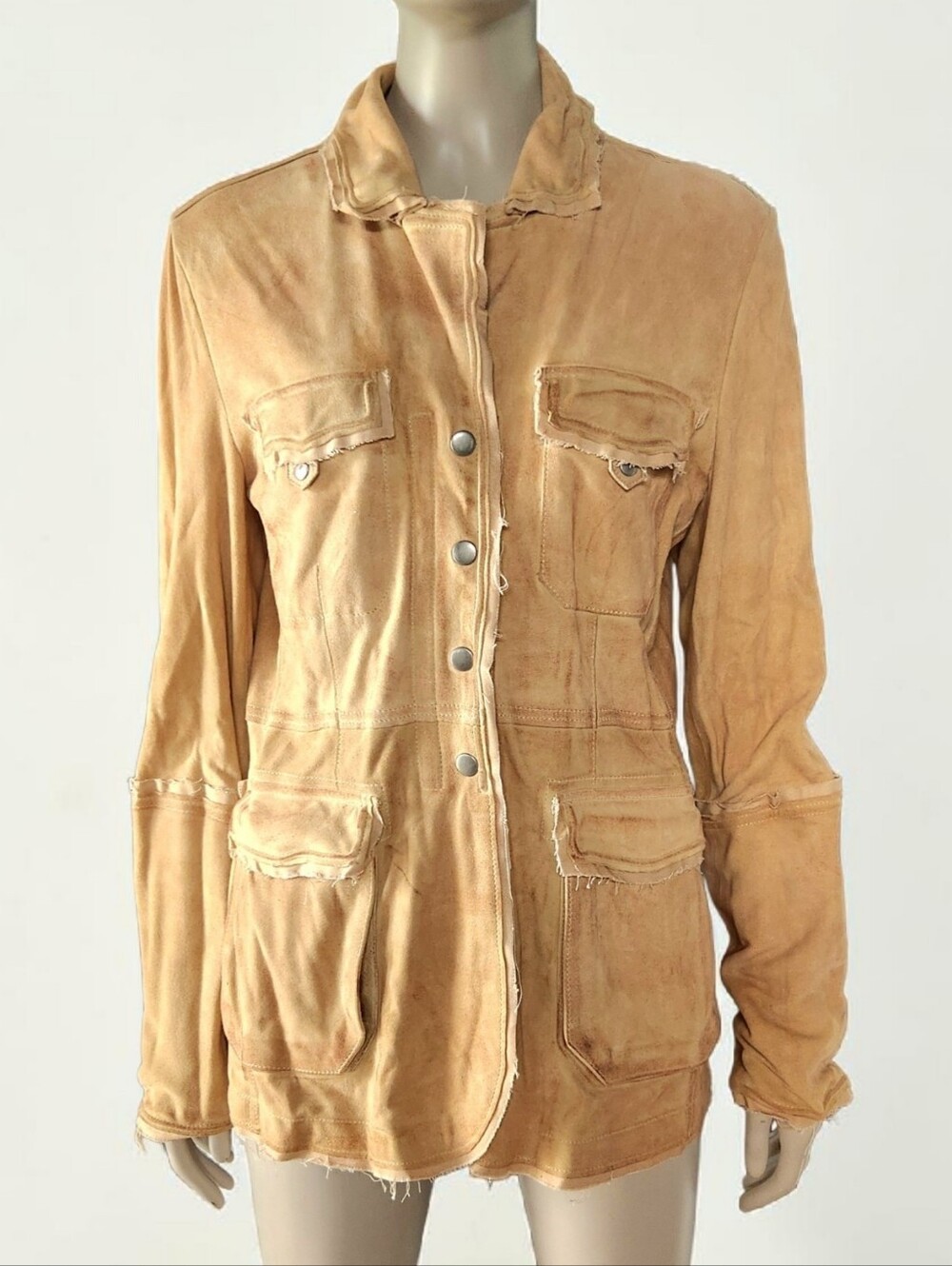 Jakett NY Meryl Waxed Leather Jacket Womens S Chamois Deconstructed Raw Seams